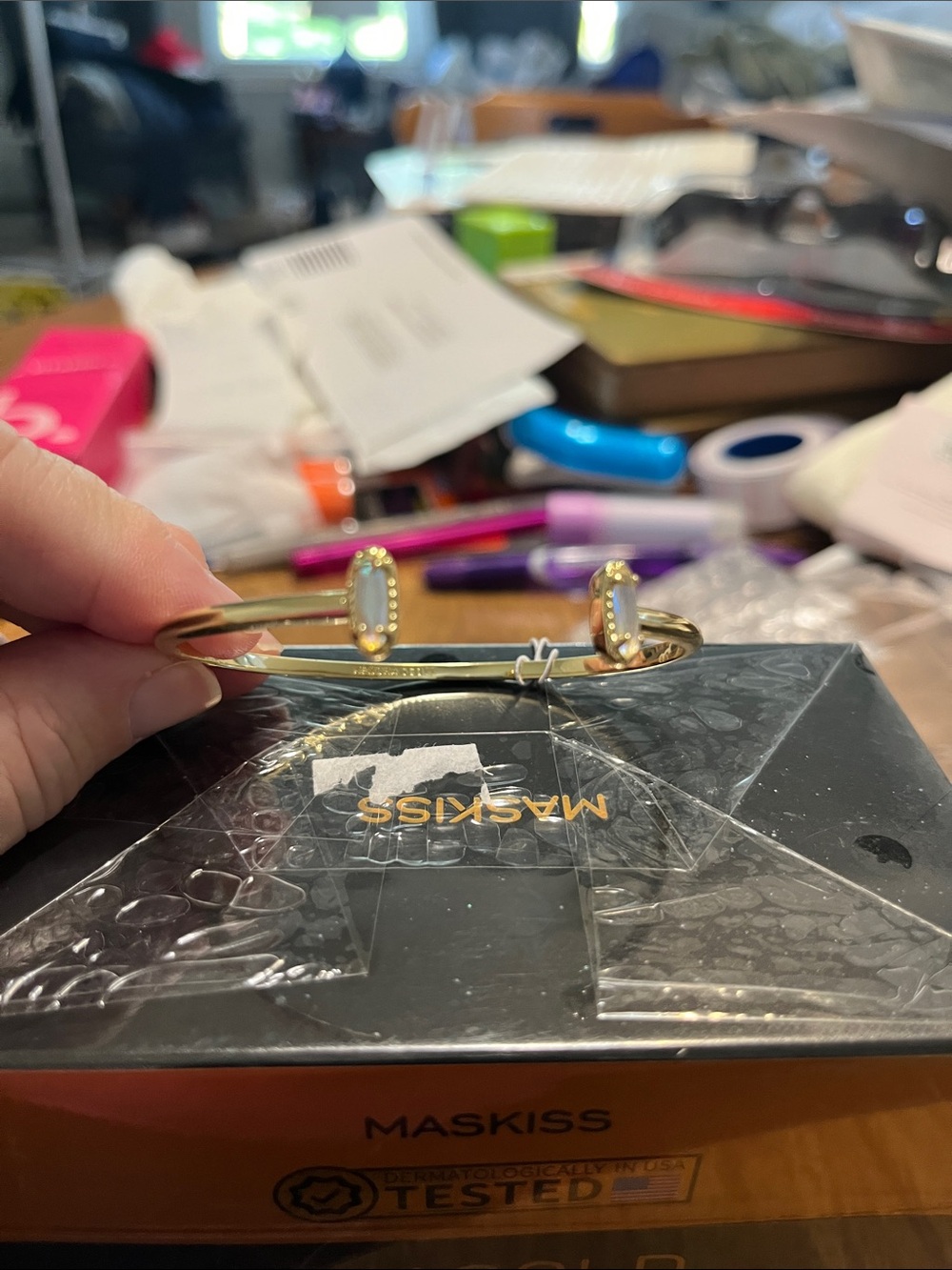 Kendra Scott Gold Open Cuff Bracelet with White Stone Caps